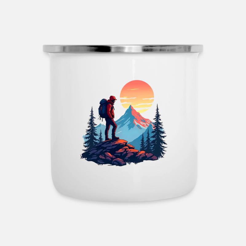 Hiker Mountains Sunset - Camper Mug - white