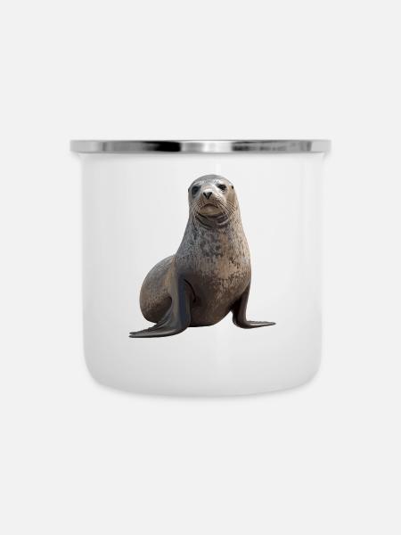 Robben Robbe - Emaille-Tasse - Weiß