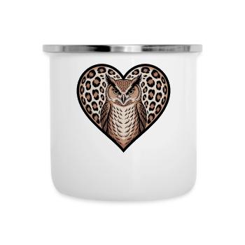 Eulenherz mit Leopardenmuster - Emaille-Tasse - Weiß - Vorne