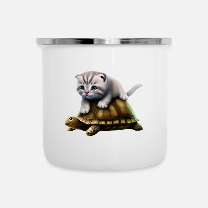 Chat sur tortue - Tasse émaillée - blanc