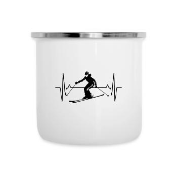 Ski Fahren Skiing Frau Puls Frequenz - Emaille-Tasse - Weiß - Vorne