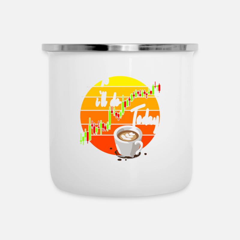 Kaffee und Trading - Emaille-Tasse - Weiß
