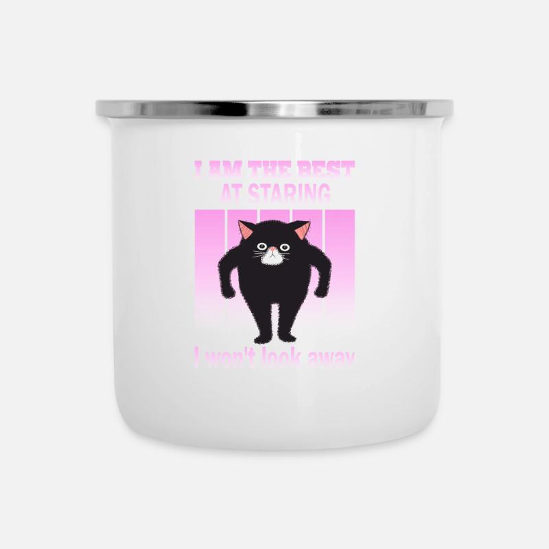 Starrende Katze - Katzen Starren - Emaille-Tasse - Weiß