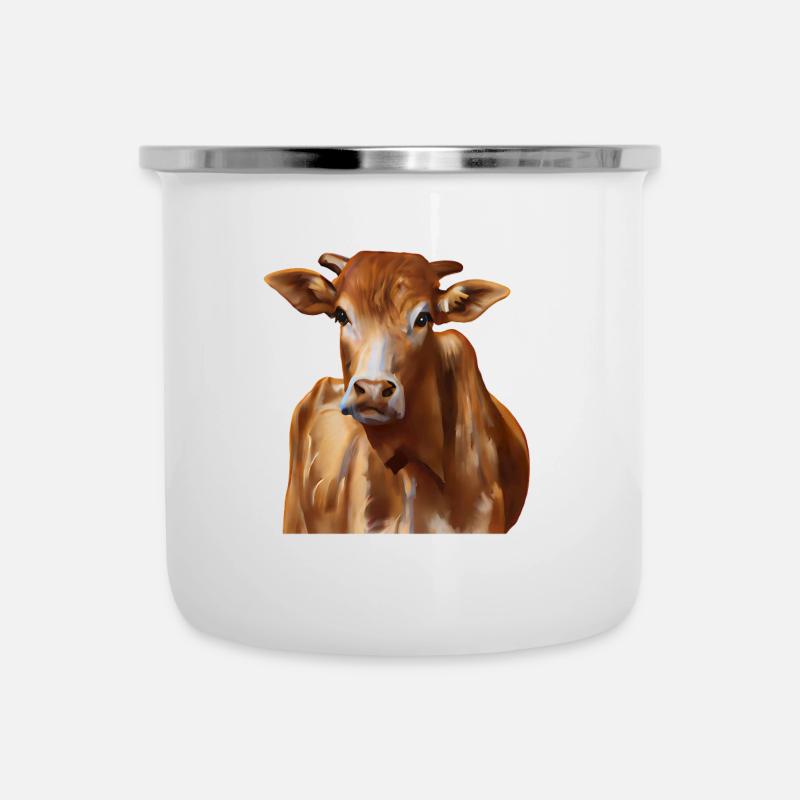Vache suisse brune - Tasse émaillée - blanc