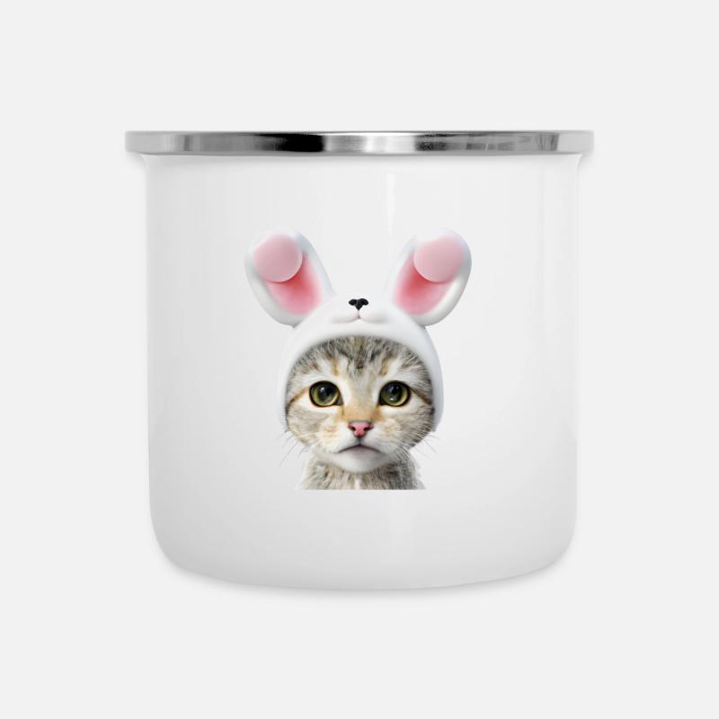 Katze mit Hasenohren - Emaille-Tasse - Weiß