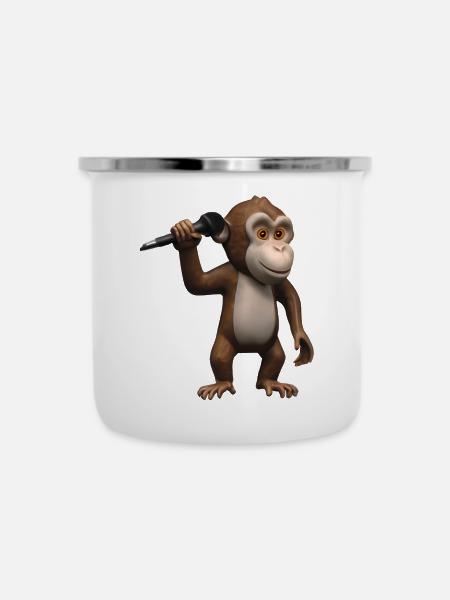 Singender Affe - Emaille-Tasse - Weiß