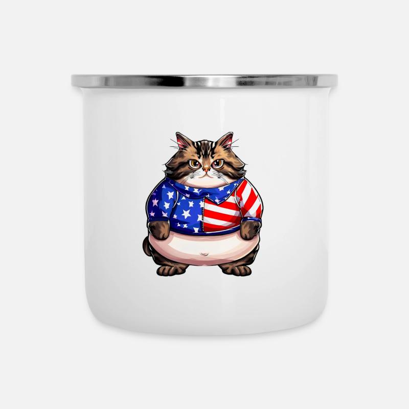Chat drapeau américain - Tasse émaillée - blanc
