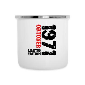 1971 Oktober Limited Edition 52. Geburtstag Deko - Emaille-Tasse - Weiß - Vorne
