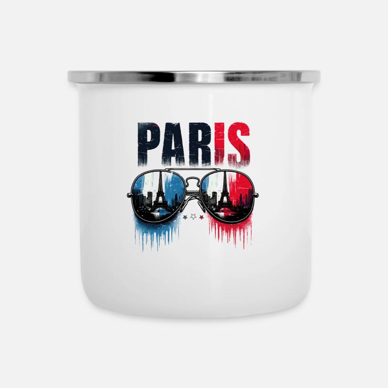 Paris Sonnenbrillen Eiffelturm Spiegelung - Emaille-Tasse - Weiß