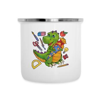 Dinosaurier Dino TRex Saurier mit Zuckertüte - Emaille-Tasse - Weiß - Vorne