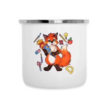Niedlicher Schule Fuchs Schulkind Schulanfang - Emaille-Tasse - Weiß - Vorne