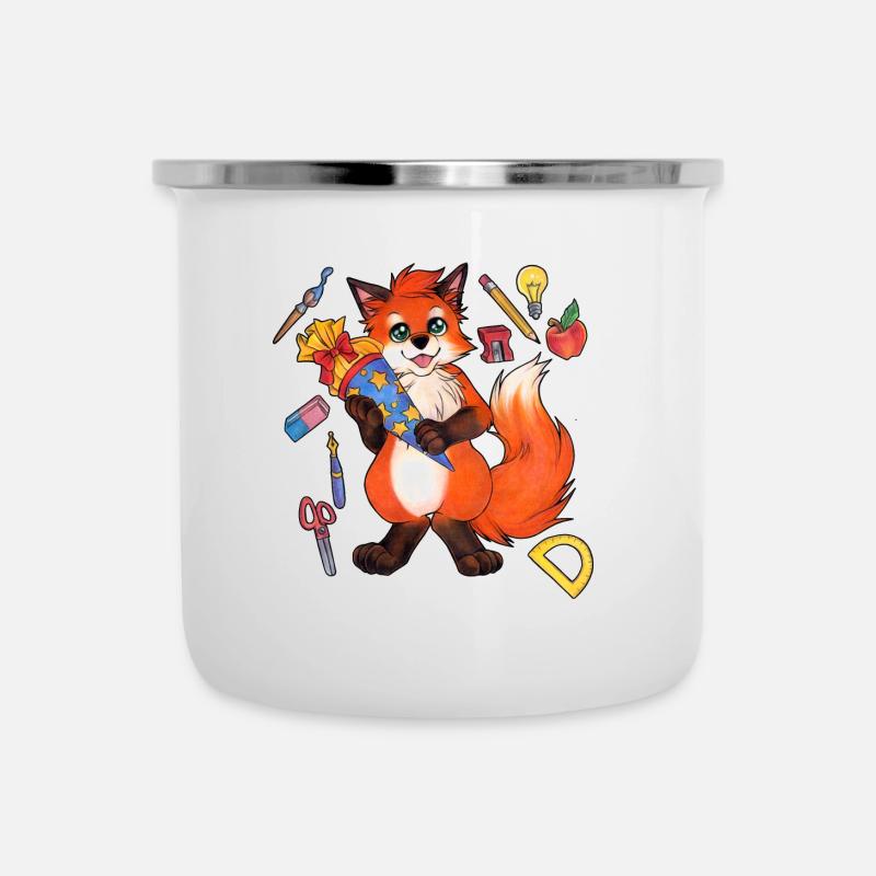 Niedlicher Schule Fuchs Schulkind Schulanfang - Emaille-Tasse - Weiß