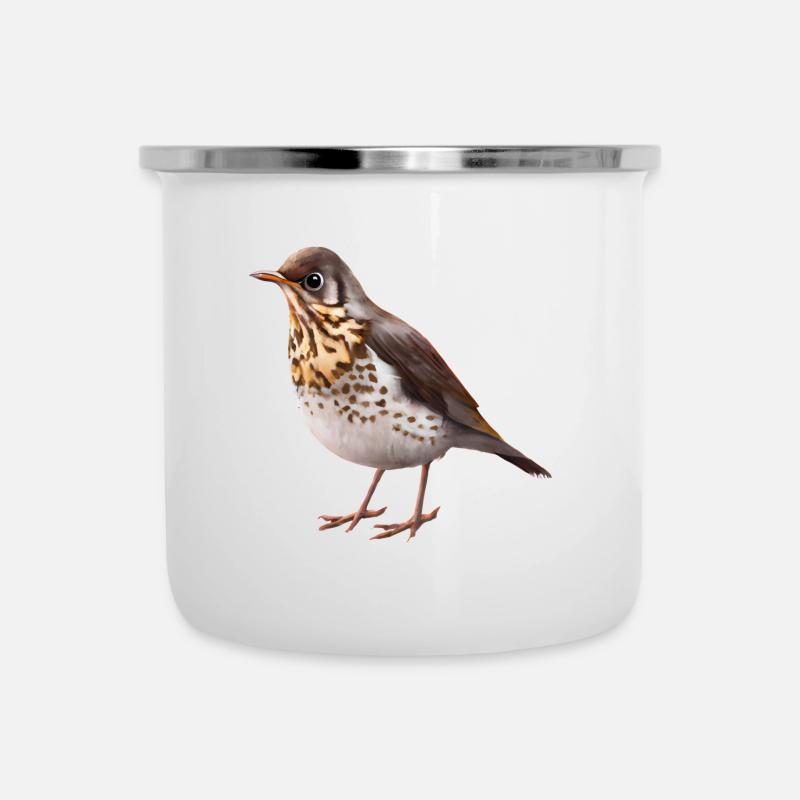Grive oiseau - Tasse émaillée - blanc