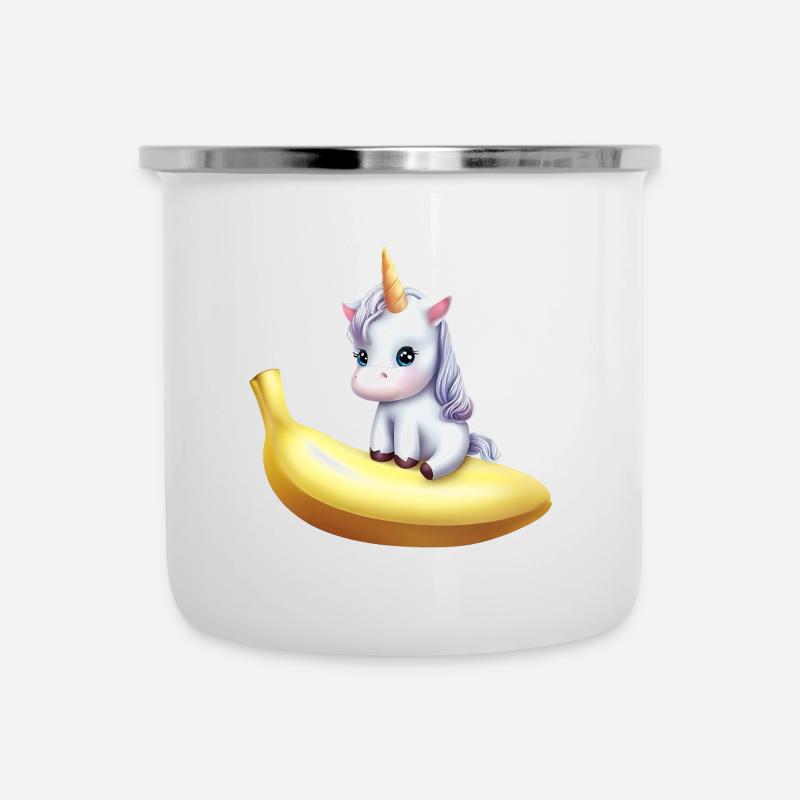 Einhorn auf Banane - Emaille-Tasse - Weiß