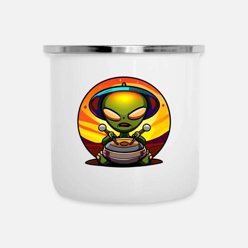 Alien Handpan Spieler - Emaille-Tasse - Weiß