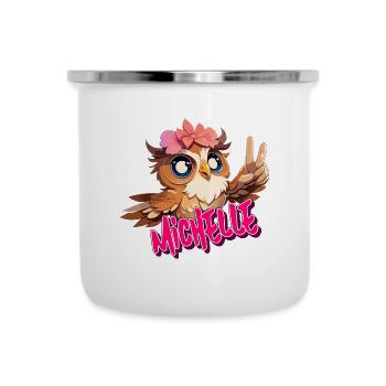 MICHELLE - Beautiful girl name with cute OWL - Camper Mug - white - Front