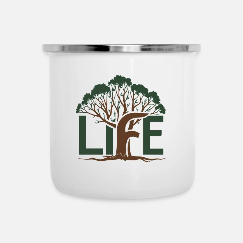 Life Tree - Emaille-Tasse - Weiß