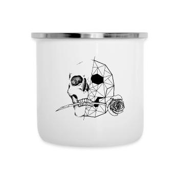 Totenkopf mit Rose - Emaille-Tasse - Weiß - Vorne