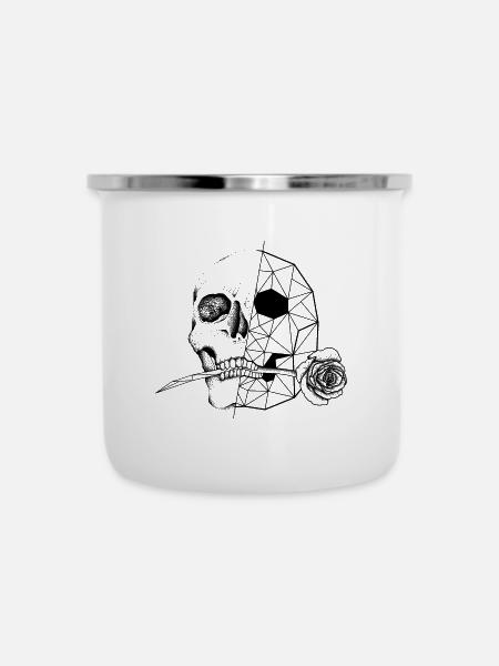 Totenkopf mit Rose - Emaille-Tasse - Weiß