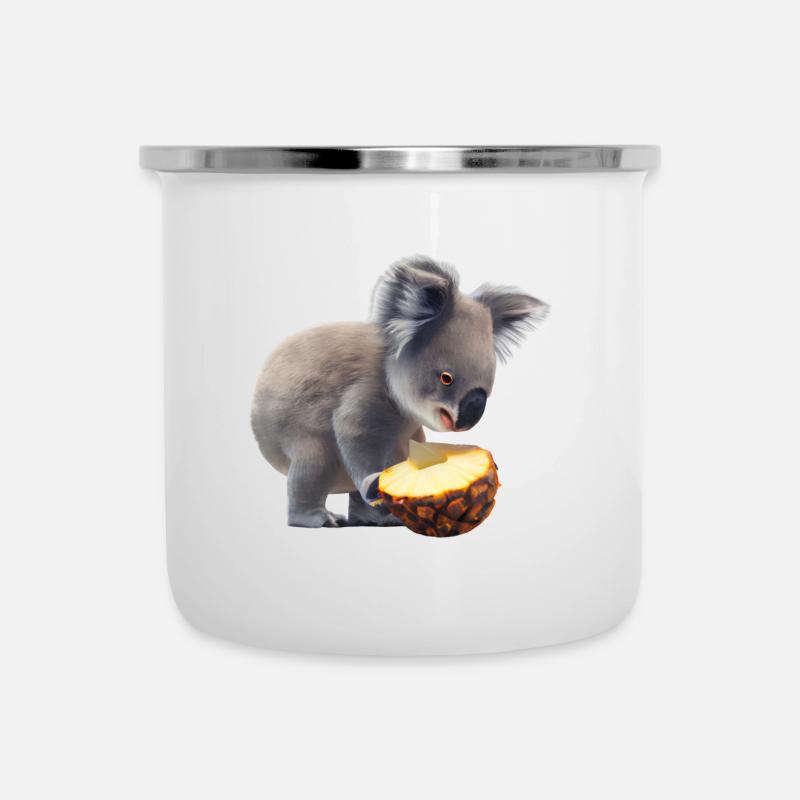 Koala und Ananas - Emaille-Tasse - Weiß