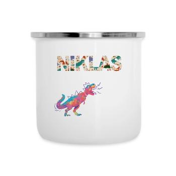 NIKLAS - Beautiful boy name with dinosaur - Camper Mug - white - Front