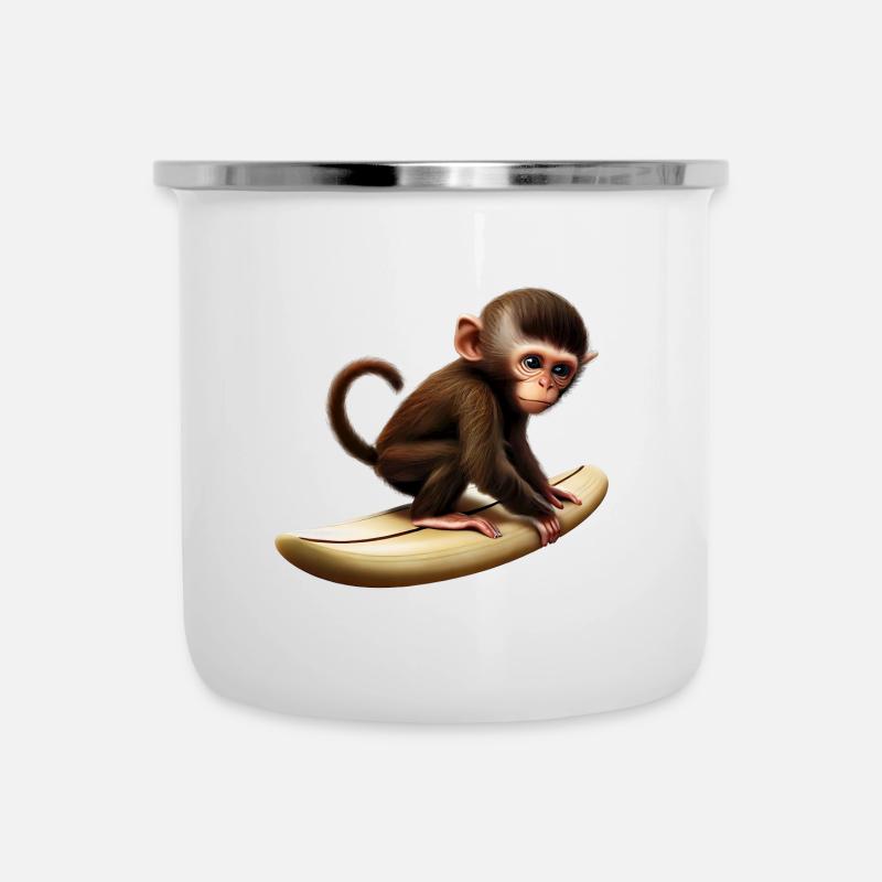 Surfer Affe - Emaille-Tasse - Weiß