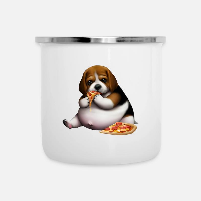 Pizza Liebhaber Beagle Hund - Emaille-Tasse - Weiß