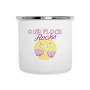 Our Flock Rocks Flamingo Family Summer Vacation - Emaille-Tasse - Weiß - Vorne