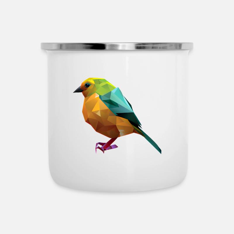 Polygon Vogel Design - Emaille-Tasse - Weiß