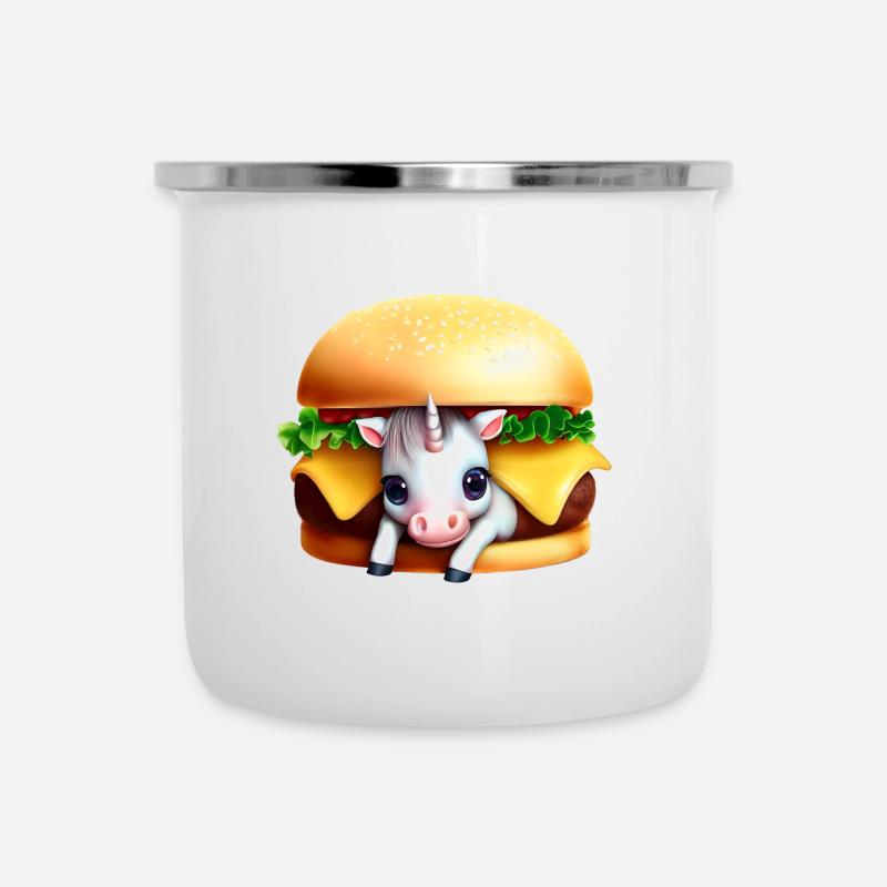 Licorne Cheeseburger - Tasse émaillée - blanc