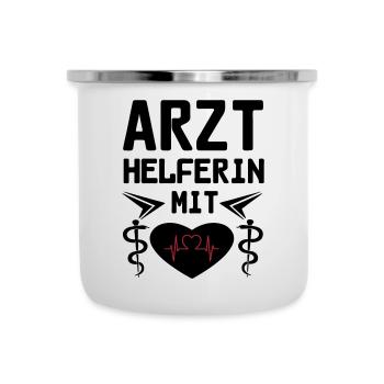 Arzthelferin mit Herz Geschenk - Emaille-Tasse - Weiß - Vorne