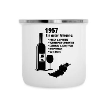 Geburtstag Jahrgang 1957 - Emaille-Tasse - Weiß - Vorne