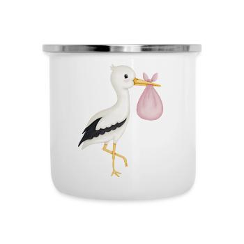 niedlicher Storch rosa - Emaille-Tasse - Weiß - Vorne
