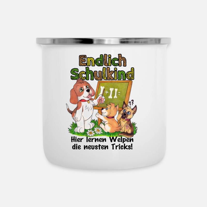Endlich Schulkind - Süße Hunde Schule Schulanfang - Emaille-Tasse - Weiß