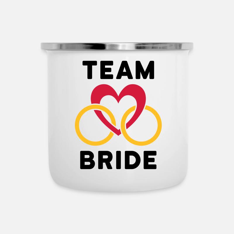 Team bride (Herz, zwei Ringe) - Emaille-Tasse - Weiß