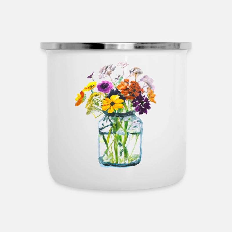 Fleurs dans un bocal en verre aquarelle - Tasse émaillée - blanc