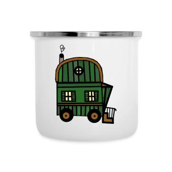 Bauwagen Hütte Haus Freizeit Camping wohnen - Emaille-Tasse - Weiß - Vorne