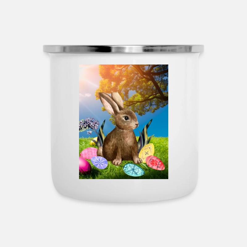 Lapin de Pâques du printemps avec des œufs de Pâques - Tasse émaillée - blanc