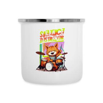 Schlagzeug Drums Silence Destroyer Katze Lustig - Emaille-Tasse - Weiß - Vorne