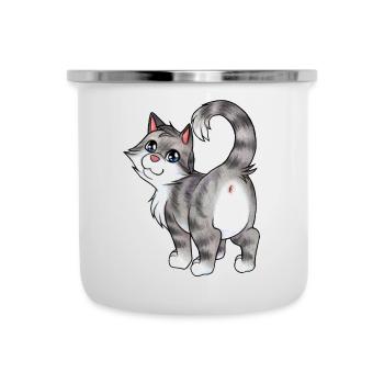 Lustige freche Katze, die einem den Po zeigt - Emaille-Tasse - Weiß - Vorne