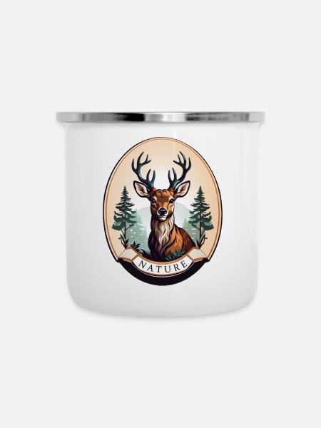 Rentier - Emaille-Tasse - Weiß