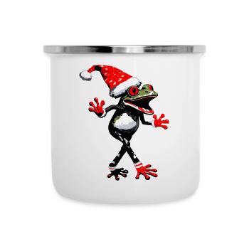 Tanzender Frosch mit Weihnachtsmütze - Emaille-Tasse - Weiß - Vorne