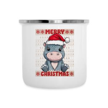 Nilpferd Ugly Christmas Weihnachten Xmas Süß - Emaille-Tasse - Weiß - Vorne