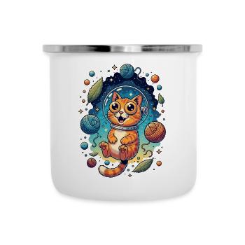 Psychedelische Weltraumkatze - Emaille-Tasse - Weiß - Vorne