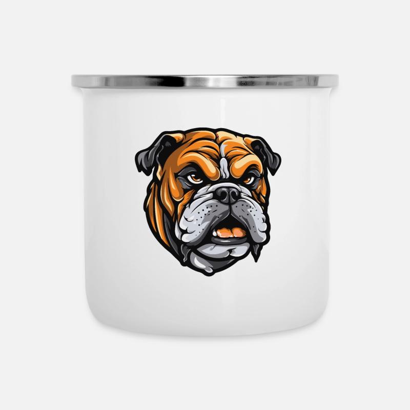 Bulldog Dog Head - Camper Mug - white