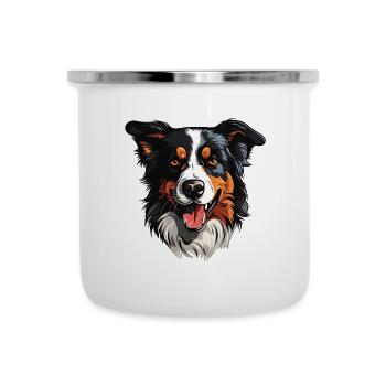 Tête de chien Border Collie - Tasse émaillée - blanc - Devant