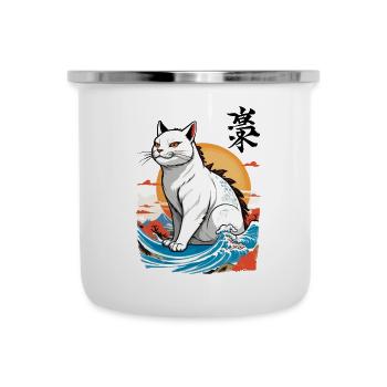 Ukiyo-E Katzen Monster Japan Welle Streetwear - Emaille-Tasse - Weiß - Vorne