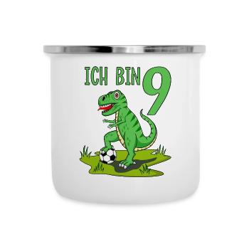 Dinosaur Rex Football 9 Birthday - Camper Mug - white - Front