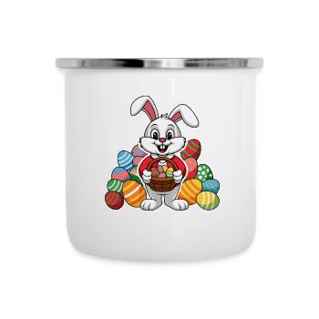 Lustiger Osterhase mit vielen bunten Ostereiern - Emaille-Tasse - Weiß - Vorne