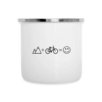Berge + Fahrrad = Glück - Emaille-Tasse - Weiß - Vorne